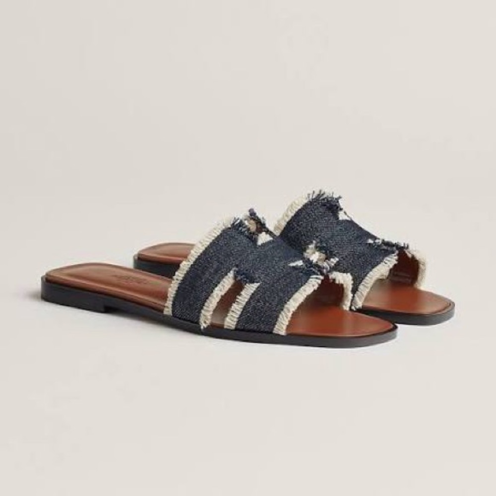Hermès Oran Sandal in Denim Fringe